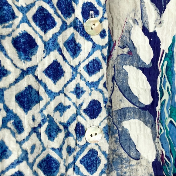 HABITAT Patchwork Button Up Shirt Blouse S Artsy Vacation Spring Boho Lagenlook - Picture 7 of 12